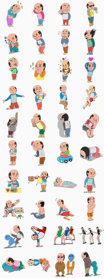Mr. Baldy Line Sticker GIF & PNG Pack: Animated & Transparent No Background | WhatsApp Sticker