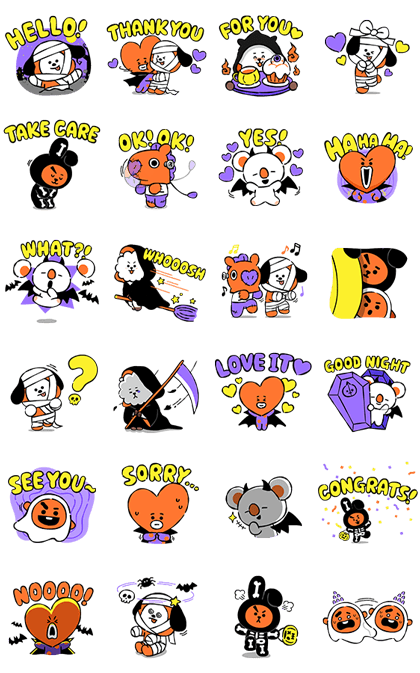 BT21: Halloween Party Line Sticker GIF & PNG Pack: Animated & Transparent No Background | WhatsApp Sticker
