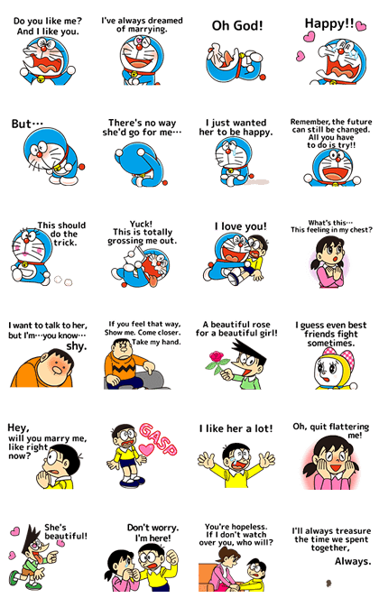 Doraemon: Moving Love Quotes! Line Sticker GIF & PNG Pack: Animated & Transparent No Background | WhatsApp Sticker