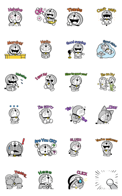 Doraemon's Animated Monotone Stickers Line Sticker GIF & PNG Pack: Animated & Transparent No Background | WhatsApp Sticker