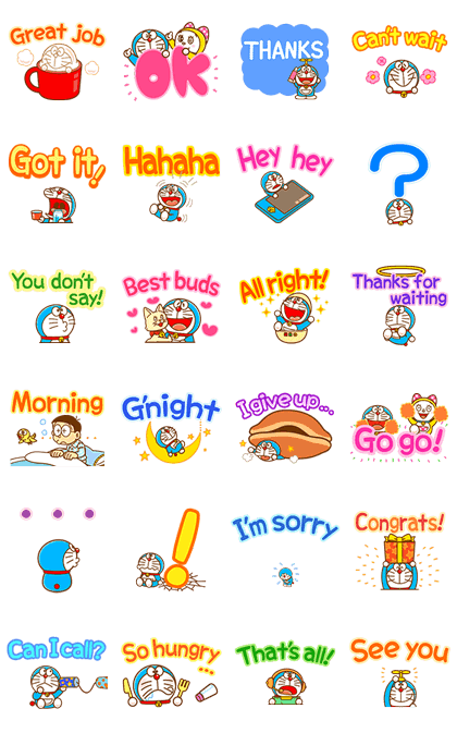 Doraemon's Animated Phrases Line Sticker GIF & PNG Pack: Animated & Transparent No Background | WhatsApp Sticker