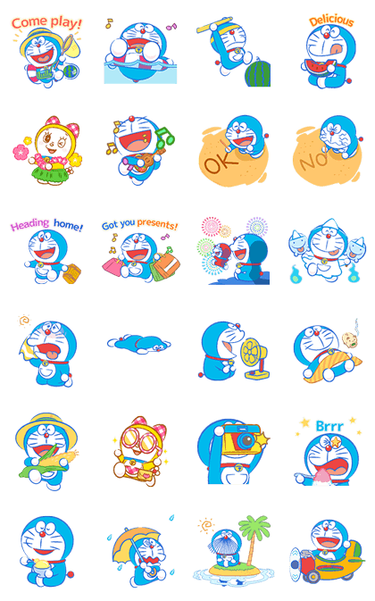 Doraemon's Moving Summer Vacation Line Sticker GIF & PNG Pack: Animated & Transparent No Background | WhatsApp Sticker