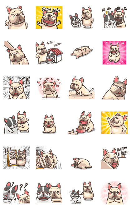 French Bulldog-PIGU: Movin' and Barkin' Line Sticker GIF & PNG Pack: Animated & Transparent No Background | WhatsApp Sticker