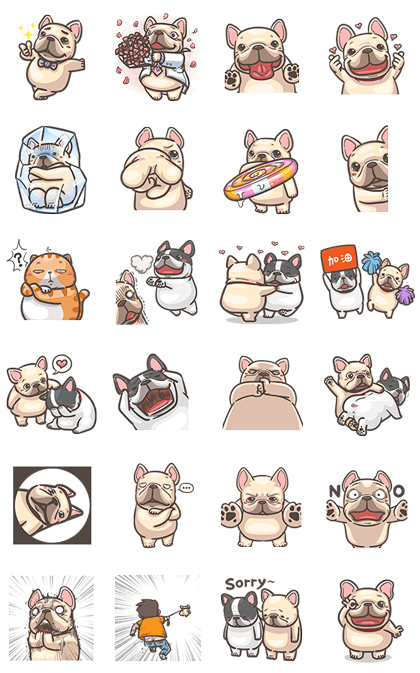 French Bulldog PIGU: Pop-Up Stickers Line Sticker GIF & PNG Pack: Animated & Transparent No Background | WhatsApp Sticker