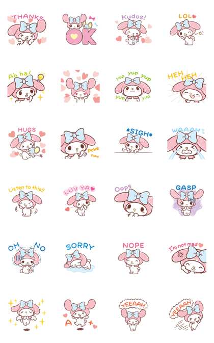 My Melody: Easygoing Cuteness Line Sticker GIF & PNG Pack: Animated & Transparent No Background | WhatsApp Sticker