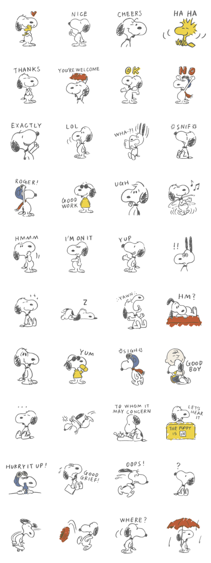 Snoopy Rough Sketches Line Sticker GIF & PNG Pack: Animated & Transparent No Background | WhatsApp Sticker