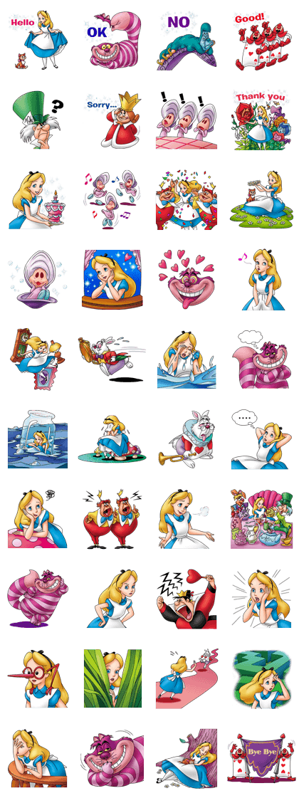 Alice in Wonderland Line Sticker GIF & PNG Pack: Animated & Transparent No Background | WhatsApp Sticker