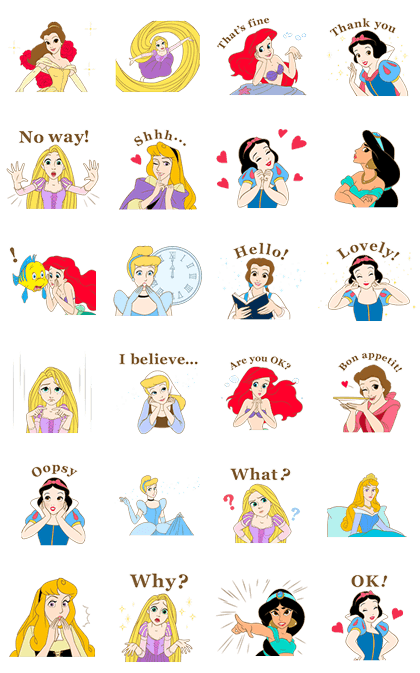 Disney Princess Cute & Animated Line Sticker GIF & PNG Pack: Animated & Transparent No Background | WhatsApp Sticker