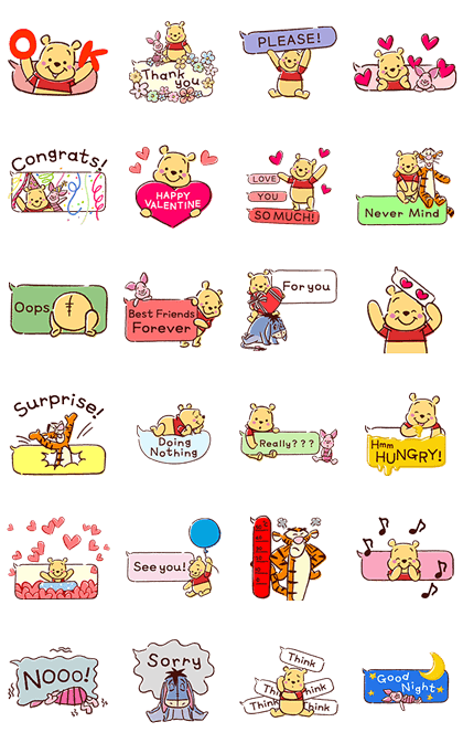 Animated Winnie the Pooh Speech Balloons Line Sticker GIF & PNG Pack: Animated & Transparent No Background | WhatsApp Sticker