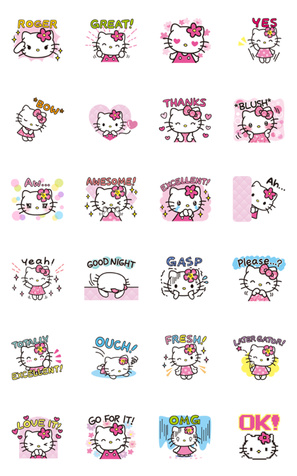 Hello Kitty 90's Line Sticker GIF & PNG Pack: Animated & Transparent No Background | WhatsApp Sticker