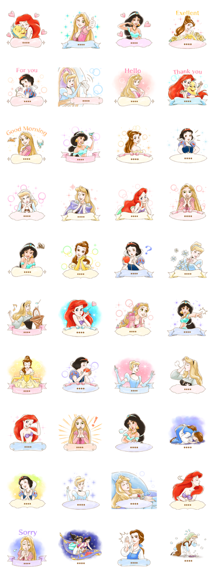 Disney Princesses Custom Stickers Line Sticker GIF & PNG Pack: Animated & Transparent No Background | WhatsApp Sticker