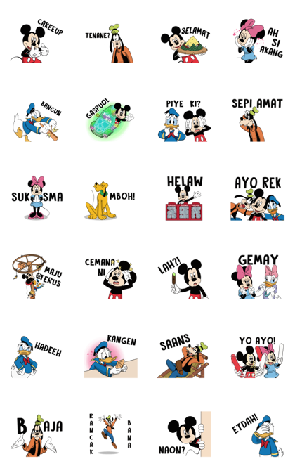 Mickey and Friends Love Indonesia Line Sticker GIF & PNG Pack: Animated & Transparent No Background | WhatsApp Sticker