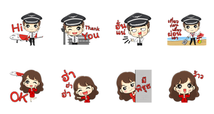 Captain AA & Nong Air - 15604 Line Sticker GIF & PNG Pack: Animated & Transparent No Background | WhatsApp Sticker