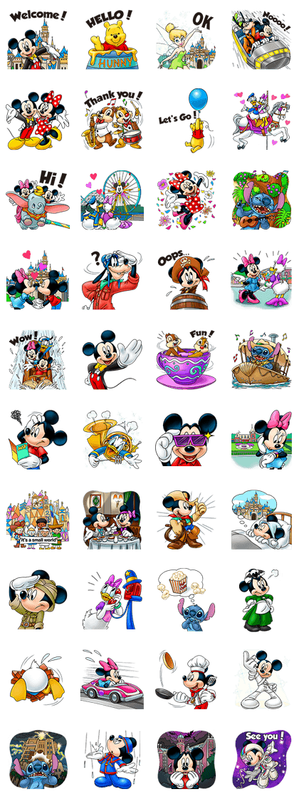 Disney Theme Park Line Sticker GIF & PNG Pack: Animated & Transparent No Background | WhatsApp Sticker