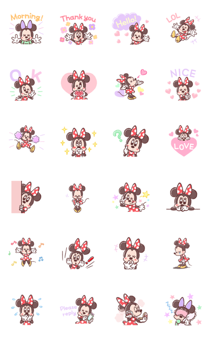 Minnie Mouse: Pastel Prettiness Line Sticker GIF & PNG Pack: Animated & Transparent No Background | WhatsApp Sticker