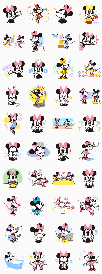 Minnie Mouse Line Sticker GIF & PNG Pack: Animated & Transparent No Background | WhatsApp Sticker