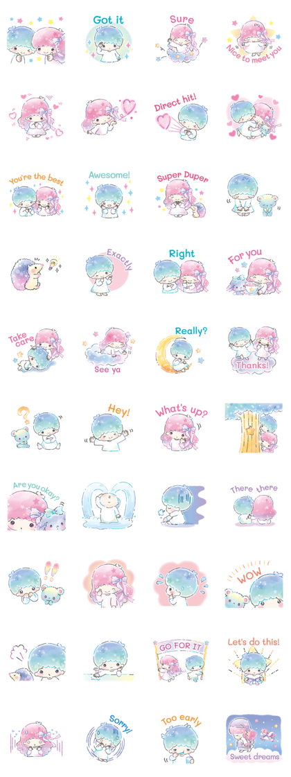 Little Twin Stars: Watercolors Line Sticker GIF & PNG Pack: Animated & Transparent No Background | WhatsApp Sticker