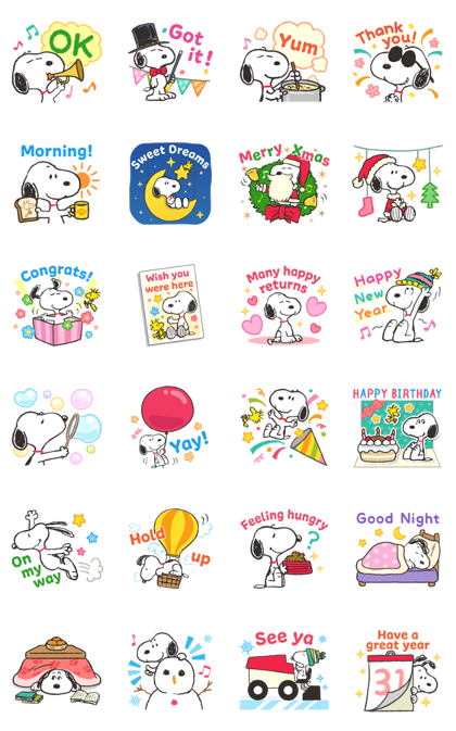Snoopy Assorted Pop-Up Stickers Line Sticker GIF & PNG Pack: Animated & Transparent No Background | WhatsApp Sticker