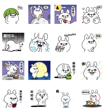 YOSISTAMP-Rabbit 100% Moon Stickers Line Sticker GIF & PNG Pack: Animated & Transparent No Background | WhatsApp Sticker