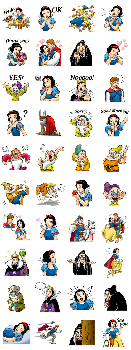 Snow White and the Seven Dwarfs Line Sticker GIF & PNG Pack: Animated & Transparent No Background | WhatsApp Sticker