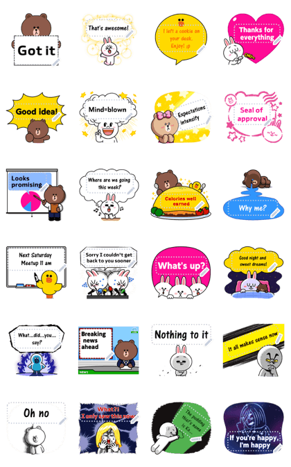 BROWN & FRIENDS Message Stickers Line Sticker GIF & PNG Pack: Animated & Transparent No Background | WhatsApp Sticker