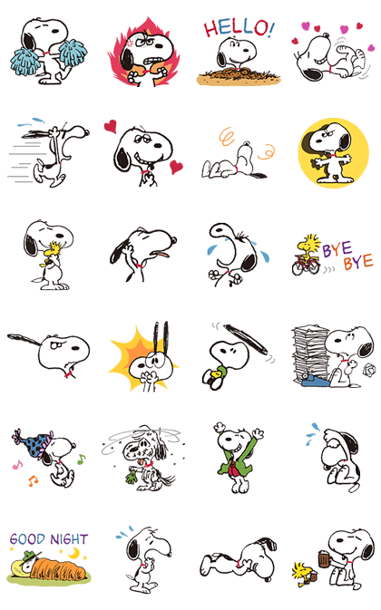 SNOOPY★Vintage Line Sticker GIF & PNG Pack: Animated & Transparent No Background | WhatsApp Sticker