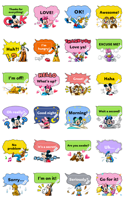 Mickey and Friends Message Stickers Line Sticker GIF & PNG Pack: Animated & Transparent No Background | WhatsApp Sticker