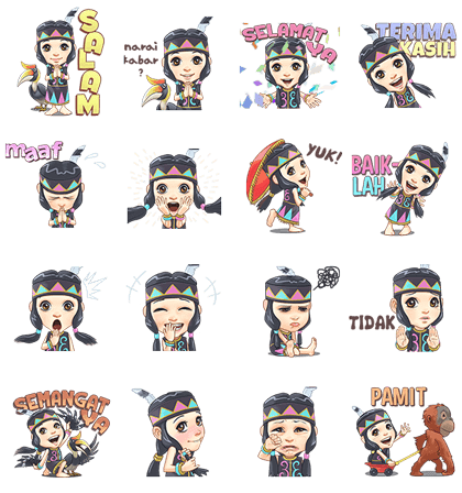 Sarita, The Dayak Girl Line Sticker GIF & PNG Pack: Animated & Transparent No Background | WhatsApp Sticker