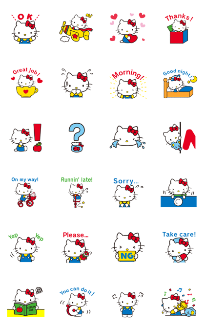 Hello Kitty 70's Line Sticker GIF & PNG Pack: Animated & Transparent No Background | WhatsApp Sticker