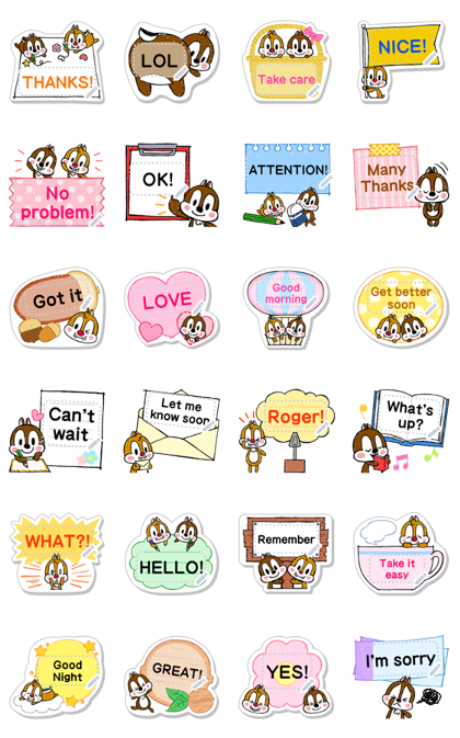Chip 'n' Dale Memo Stickers Line Sticker GIF & PNG Pack: Animated & Transparent No Background | WhatsApp Sticker