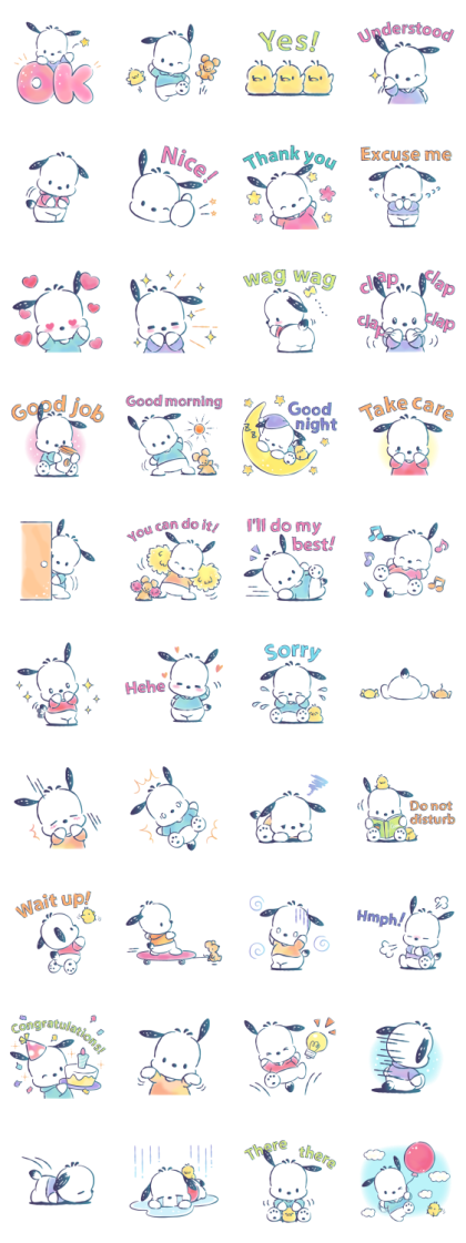 Pochacco Hints of Watercolor Line Sticker GIF & PNG Pack: Animated & Transparent No Background | WhatsApp Sticker