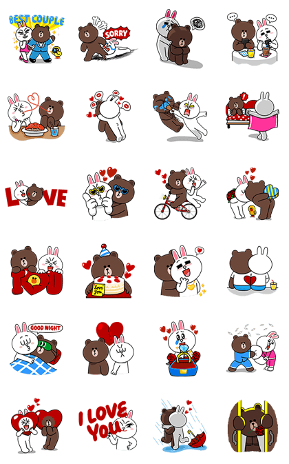 Brown & Cony's Thrilling Date Line Sticker GIF & PNG Pack: Animated & Transparent No Background | WhatsApp Sticker