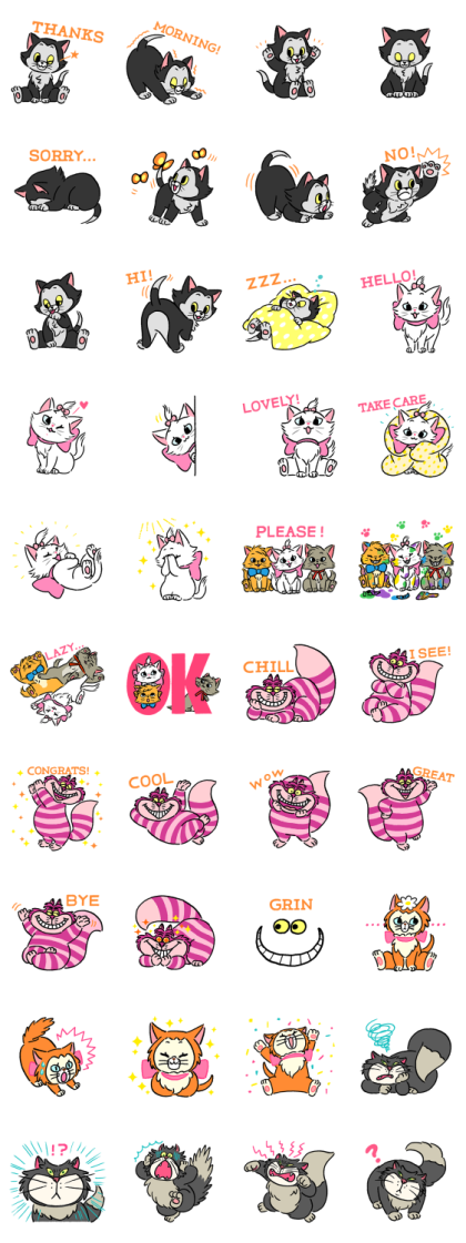 Disney Cats Line Sticker GIF & PNG Pack: Animated & Transparent No Background | WhatsApp Sticker