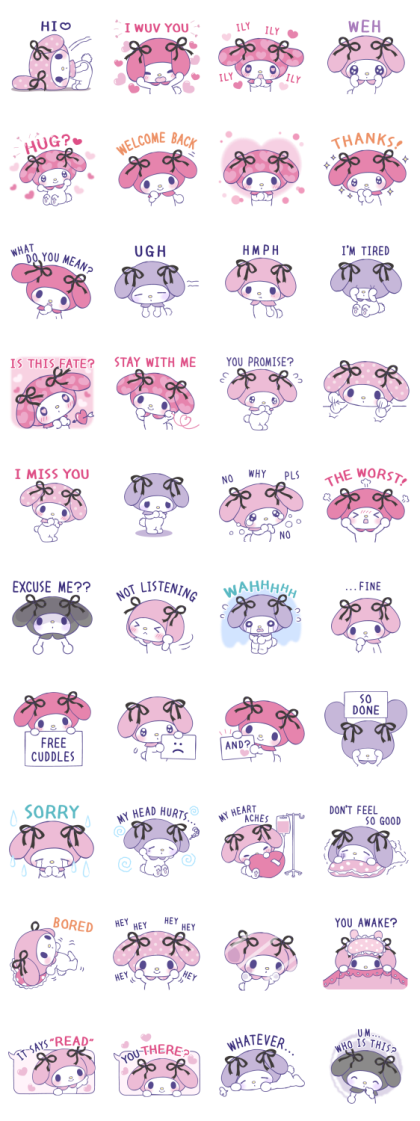 My Melody: Too Much Love Line Sticker GIF & PNG Pack: Animated & Transparent No Background | WhatsApp Sticker
