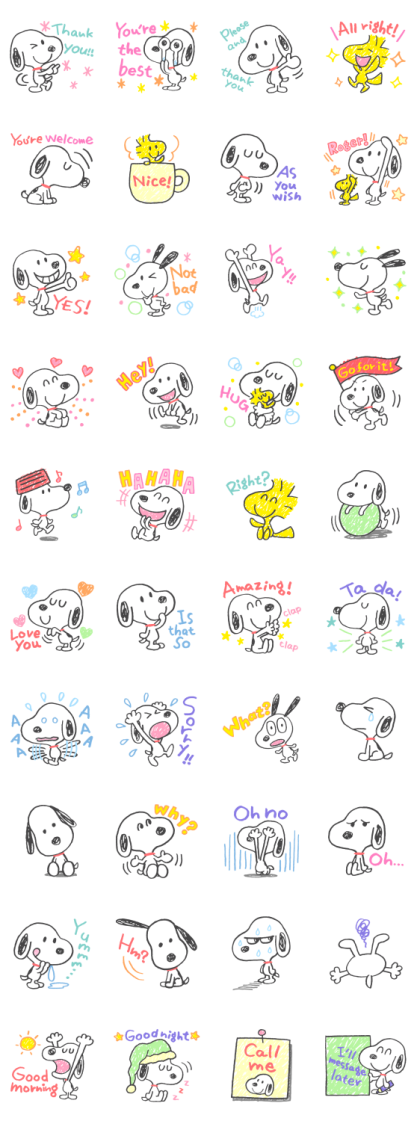 Snoopy's Friendly Chats (Doodles) Line Sticker GIF & PNG Pack: Animated & Transparent No Background | WhatsApp Sticker