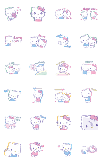 Romantic Hello Kitty Line Sticker GIF & PNG Pack: Animated & Transparent No Background | WhatsApp Sticker