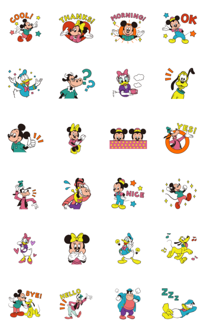 Mickey and Friends: Retro Line Sticker GIF & PNG Pack: Animated & Transparent No Background | WhatsApp Sticker