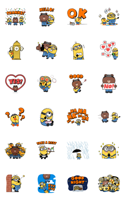 MINIONS × BROWN & FRIENDS Line Sticker GIF & PNG Pack: Animated & Transparent No Background | WhatsApp Sticker