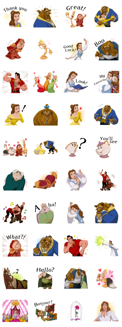 Beauty and the Beast (Animated Movie) Line Sticker GIF & PNG Pack: Animated & Transparent No Background | WhatsApp Sticker