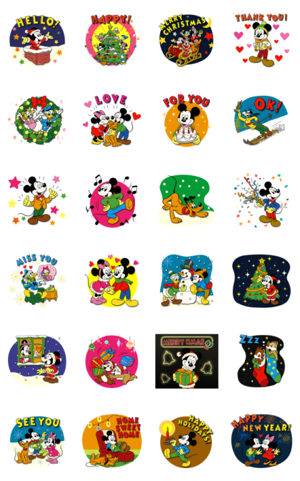 Mickey and Friends (Retro Christmas) Line Sticker GIF & PNG Pack: Animated & Transparent No Background | WhatsApp Sticker