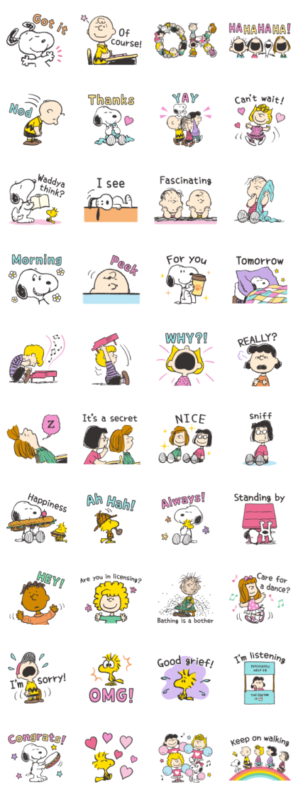 Snoopy and Friends (Buddy Words) Line Sticker GIF & PNG Pack: Animated & Transparent No Background | WhatsApp Sticker
