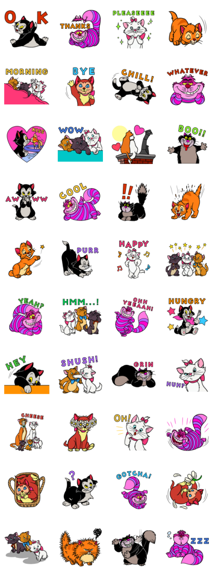 Disney Cats (Retro) Line Sticker GIF & PNG Pack: Animated & Transparent No Background | WhatsApp Sticker