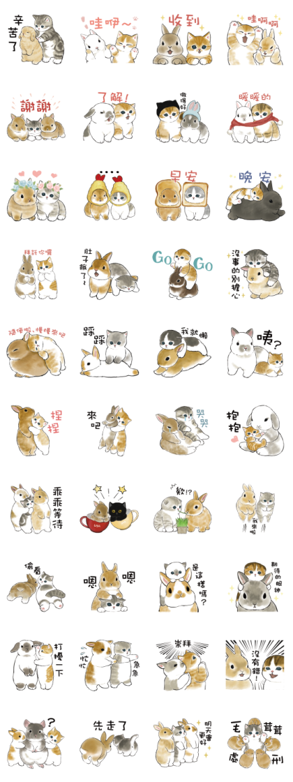 Rabbits and Kittens Line Sticker GIF & PNG Pack: Animated & Transparent No Background | WhatsApp Sticker