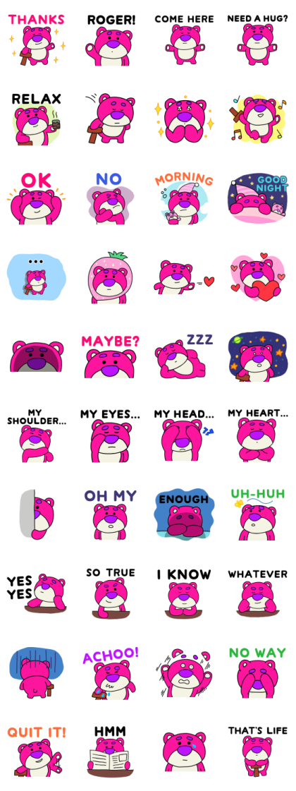 Lotso (Doodle Style) Line Sticker GIF & PNG Pack: Animated & Transparent No Background | WhatsApp Sticker
