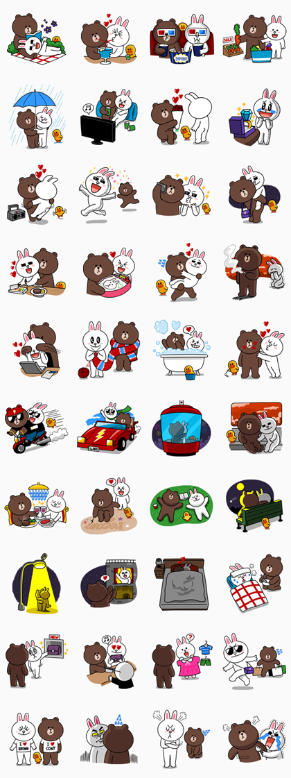 Brown & Cony's Secret Date! Line Sticker GIF & PNG Pack: Animated & Transparent No Background | WhatsApp Sticker