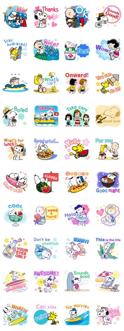 Snoopy Play in the Sea Line Sticker GIF & PNG Pack: Animated & Transparent No Background | WhatsApp Sticker