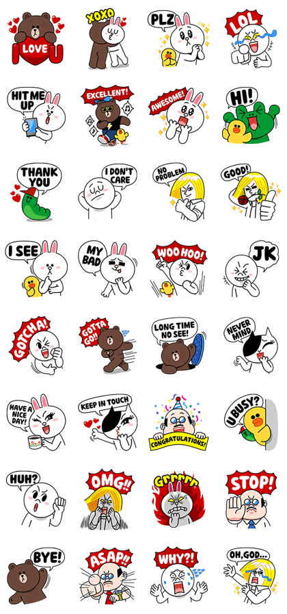Talkative LINE Characters in English 1 Line Sticker GIF & PNG Pack: Animated & Transparent No Background | WhatsApp Sticker