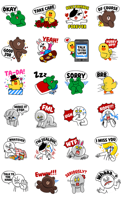 Talkative LINE Characters in English 2 Line Sticker GIF & PNG Pack: Animated & Transparent No Background | WhatsApp Sticker