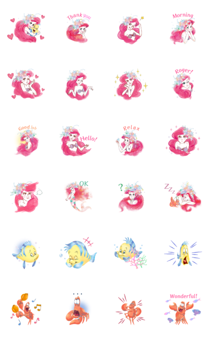 Animated The Little Mermaid (Watercolor) Line Sticker GIF & PNG Pack: Animated & Transparent No Background | WhatsApp Sticker