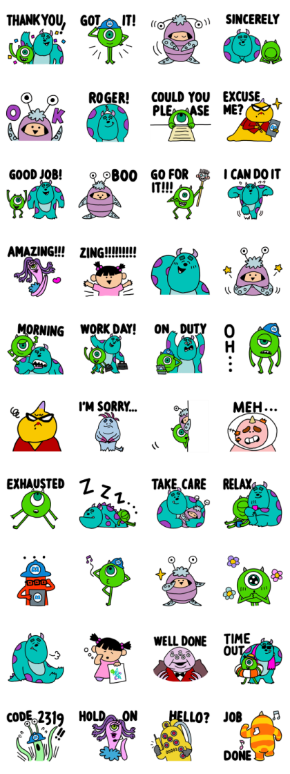 Monsters, Inc. (Work Stickers) Line Sticker GIF & PNG Pack: Animated & Transparent No Background | WhatsApp Sticker